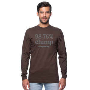 Chimpanzee Sanctuary Northwest long sleeve 98.76% Chimp tee in chocolate brown with grey design