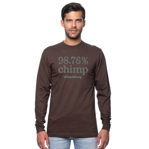 Chimpanzee Sanctuary Northwest long sleeve 98.76% Chimp tee in chocolate brown with grey design